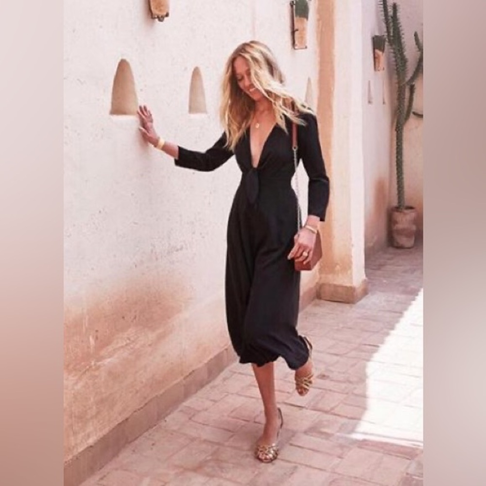 NWT Sezane Robe Garance Black Midi Dress LBD, Size 36,